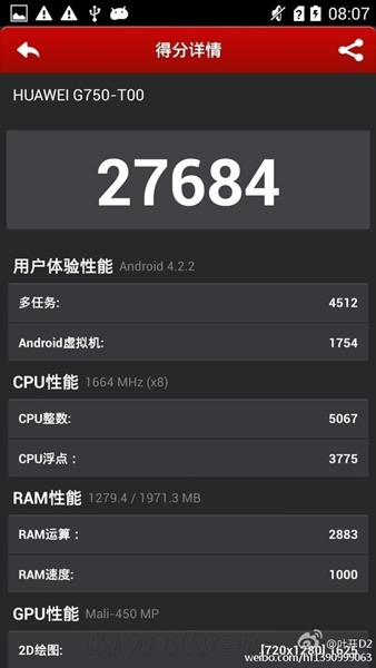 Le Huawei Honor 4, sous MT6592, serait-il un Huawei G750 ?