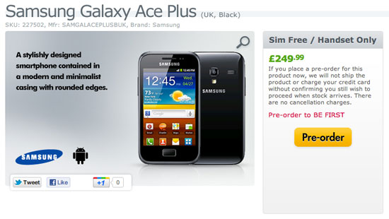 Un prix pour le Samsung Galaxy Ace Plus