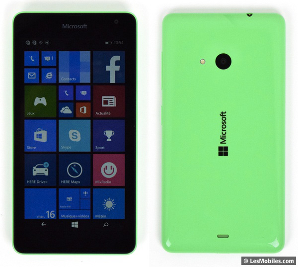 Microsoft Lumia 535 : avant / arrière