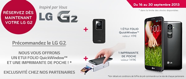 LG G2 : disponible en précommande, étui QuickWindow et imprimante de poche offerte