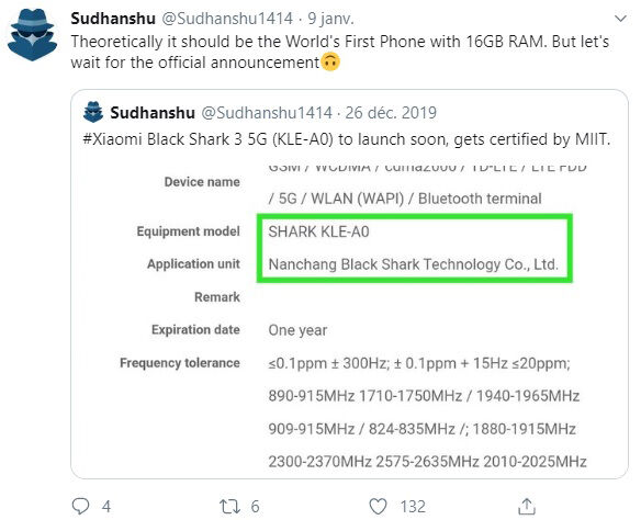 Le Black Shark 3 pourrait disposer de 16 Go de mémoire vive
