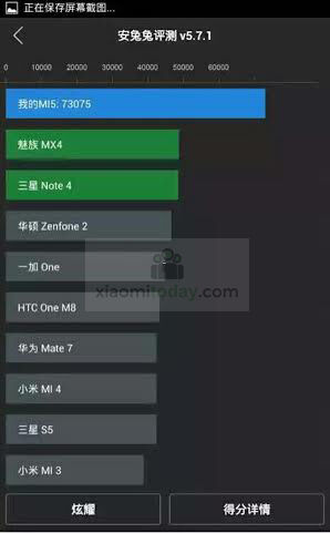 Xiaomi Mi5 : plus de 70000 points sur AnTuTu