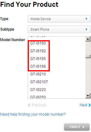 Samsung Galaxy S4 mini : quatre versions apparaissent brièvement sur le site du constructeur