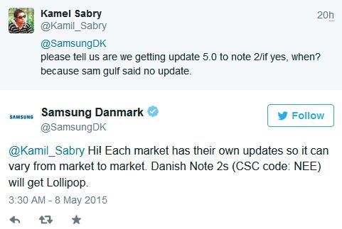 Samsung Galaxy Note 2 : Lollipop ou non, cela dépend des marchés