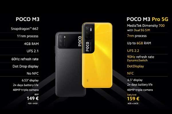 Comparatif et différences entre les Poco M3 et Poco M3 Pro