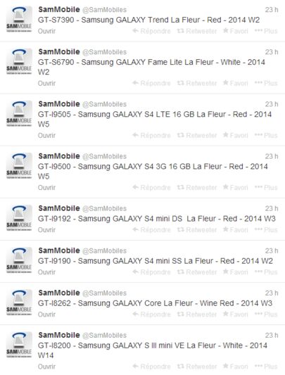 Samsung préparerait des éditions La Fleur des Galaxy S4, Galaxy S III mini, Galaxy Trend, Galaxy Fame Lite et Galaxy Core