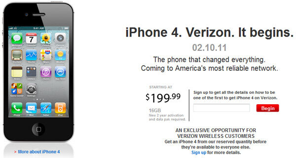 iPhone 4 CDMA chez Verizon Wireless