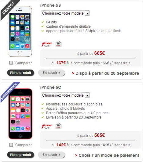 Free Mobile propose les iPhone 5C et 5S