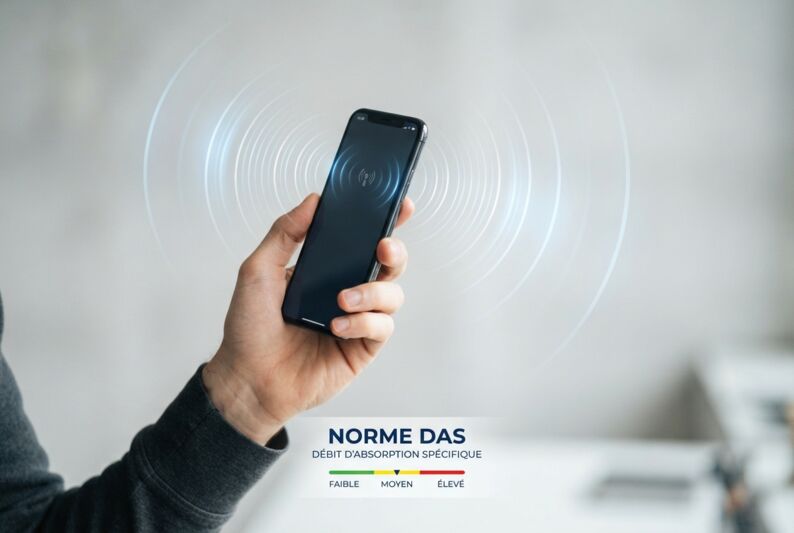 Représentation schématique des ondes électromagnétiques émises par un smartphone.