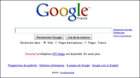 Le HTC Magic se retrouve sur la page d'accueil de Google