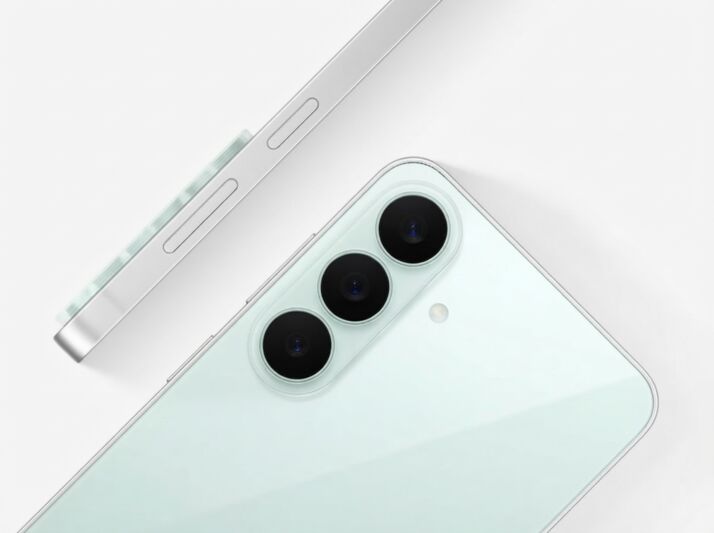 Vue rapprochée du bloc optique arrière et de la tranche latérale d'un smartphone Samsung Galaxy.