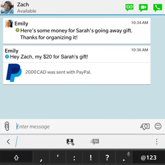 Les utilisateurs de BBM pourront bientôt envoyer et recevoir de l'argent via PayPal