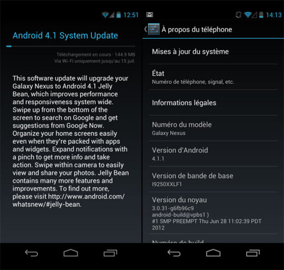 Android 4.1 Jelly Bean déjà sur les Samsung Galaxy Nexus français (officiel)