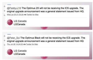 Pas de mise à jour Android 4.0 ICS pour les LG Optimus 2X et Optimus Black, au Canada seulement ?
