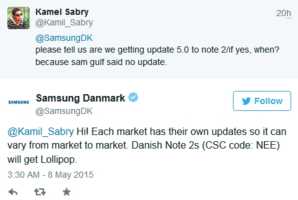 Samsung Galaxy Note 2 : Lollipop ou non, cela dépend des marchés