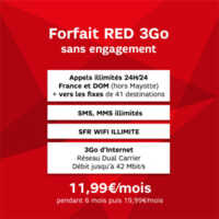 SFR RED brade son forfait 3Go à 11,99€ pendant 1 an