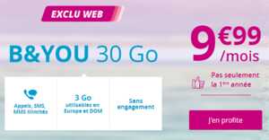 Le forfait mobile B&You 30 Go à 9,99 euros par mois à vie