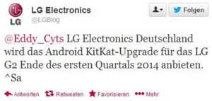 LG G2 : la mise à jour Android 4.4 KitKat arriverait au mois de mars en Europe