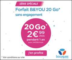 Bouygues Telecom : le forfait B&YOU 20 Go à 2,99 euros est de retour !