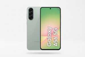 Smartphone posé sur un fond blanc uni.