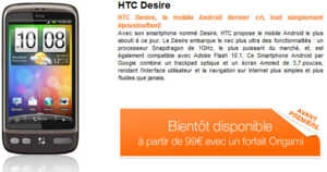 Le HTC Desire chez Orange à 99 €