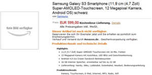 Le Samsung Galaxy S3 apparaît sur Amazon