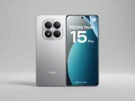 Smartphone Xiaomi Redmi Note 15 Pro vu de face et de dos sur fond gris.