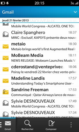 BlackBerry Z10 : messagerie