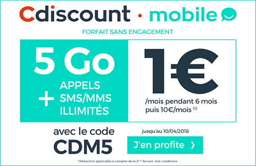 Cdiscount Mobile : le forfait 5 Go en promotion à 1 euro
