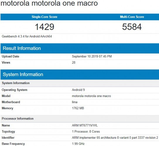 Motorola One Macro via GeekBench