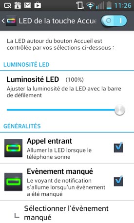 LG Optimus L5 II : Luminosité LED