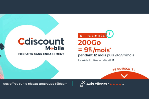 Cdiscount Mobile : dernier jour pour profiter de l'offre limitée 200Go à 9.99€ !