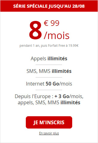 Forfait Free Mobile à 8,99 euros