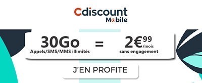 Cdiscount Mobile forfait 30 Go à 2.99 euros