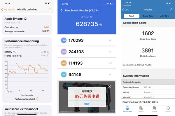 Performance de l'iPhone 12