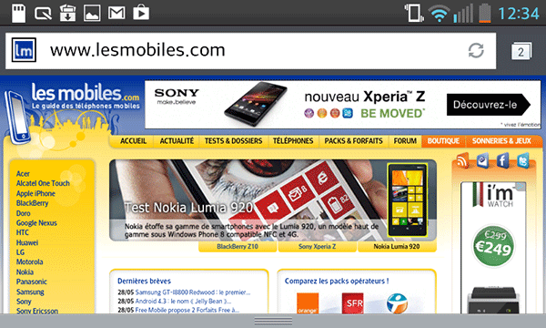LG Optimus L5 II : navigateur Web