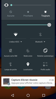 Wiko Rainbow Up : panneau de notifications avec réglages rapides