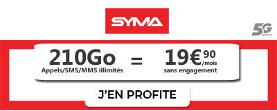 Forfait Syma Mobile 5G 210Go
