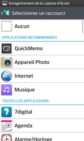 LG Optimus L5 II : sélection raccourci 