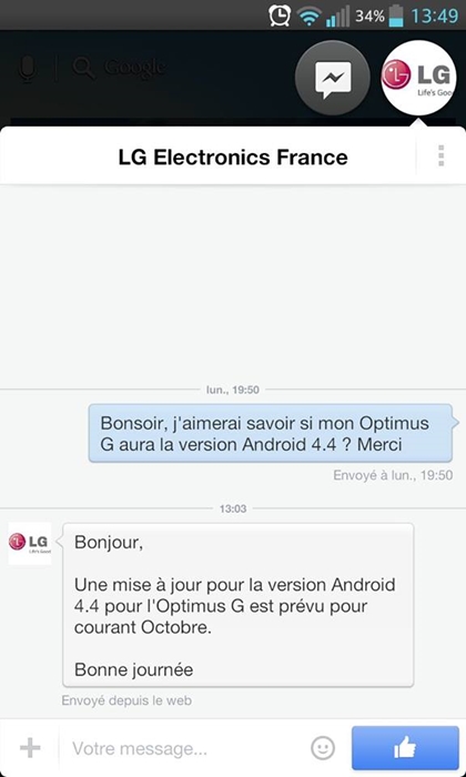 LG Optimus G : la mise à jour vers Android 4.4 KitKat avant fin-octobre ?