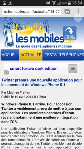 Samsung Galaxy S5 : navigateur Web
