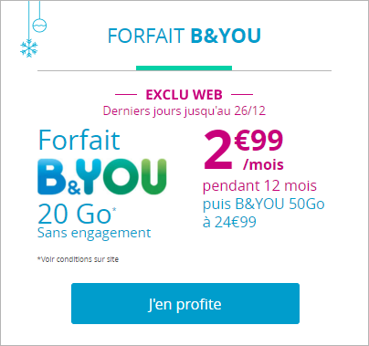 Bouygues Telecom : le forfait B&You 20 Go en promotion à 2,99 euros jusqu'à Noël !