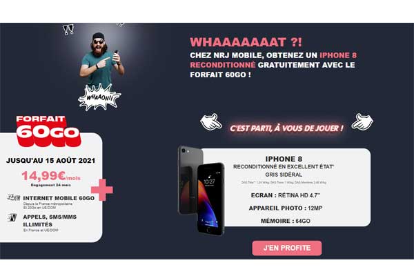 Bons plans NRJ Mobile : un iPhone 8 offert et un forfait pas cher valable à vie