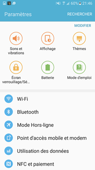 Samsung Galaxy J5 : Paramètres
