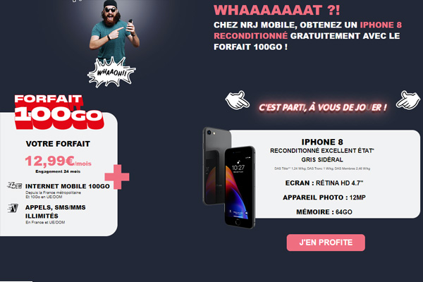 Bon plan NRJ Mobile jusqu’au 31 mars : « Forfait 100Go + iPhone 8 offert » !