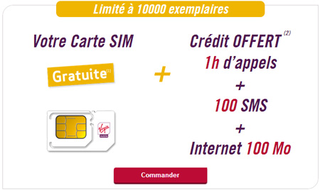Virgin Mobile vous offre une carte SIM incluant 1h d'appels, 100 SMS et 100 Mo