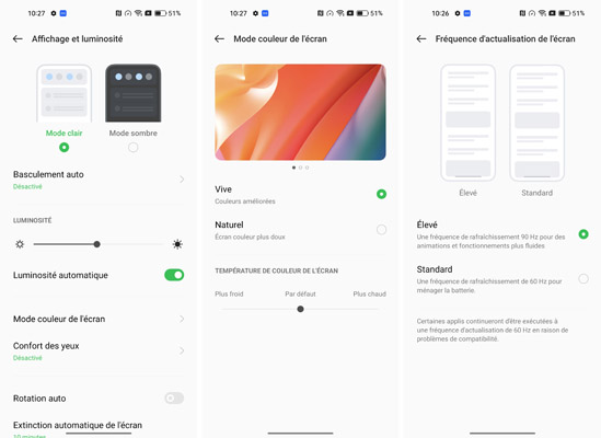 Paramètres écran Oppo Reno7