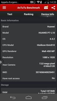 Huawei Ascend P7 : AnTuTu