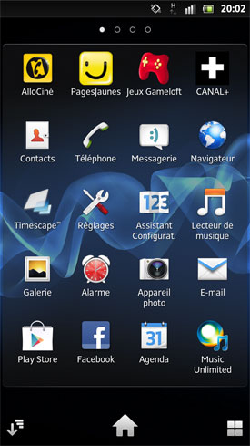 Sony Xperia S : menu Android 2.3 Gingerbread