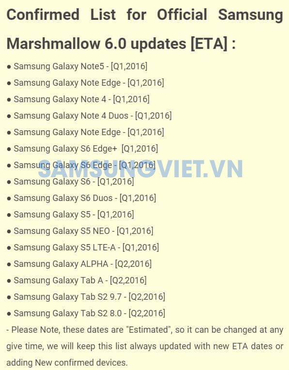 Samsung : un nouveau calendrier de mises à jour vers Android 6.0 Marshmallow en fuite 